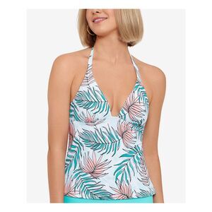 SALT + COVE Women's Turquoise Removable Cups Tie Calm Palm Halter Tankini Top S